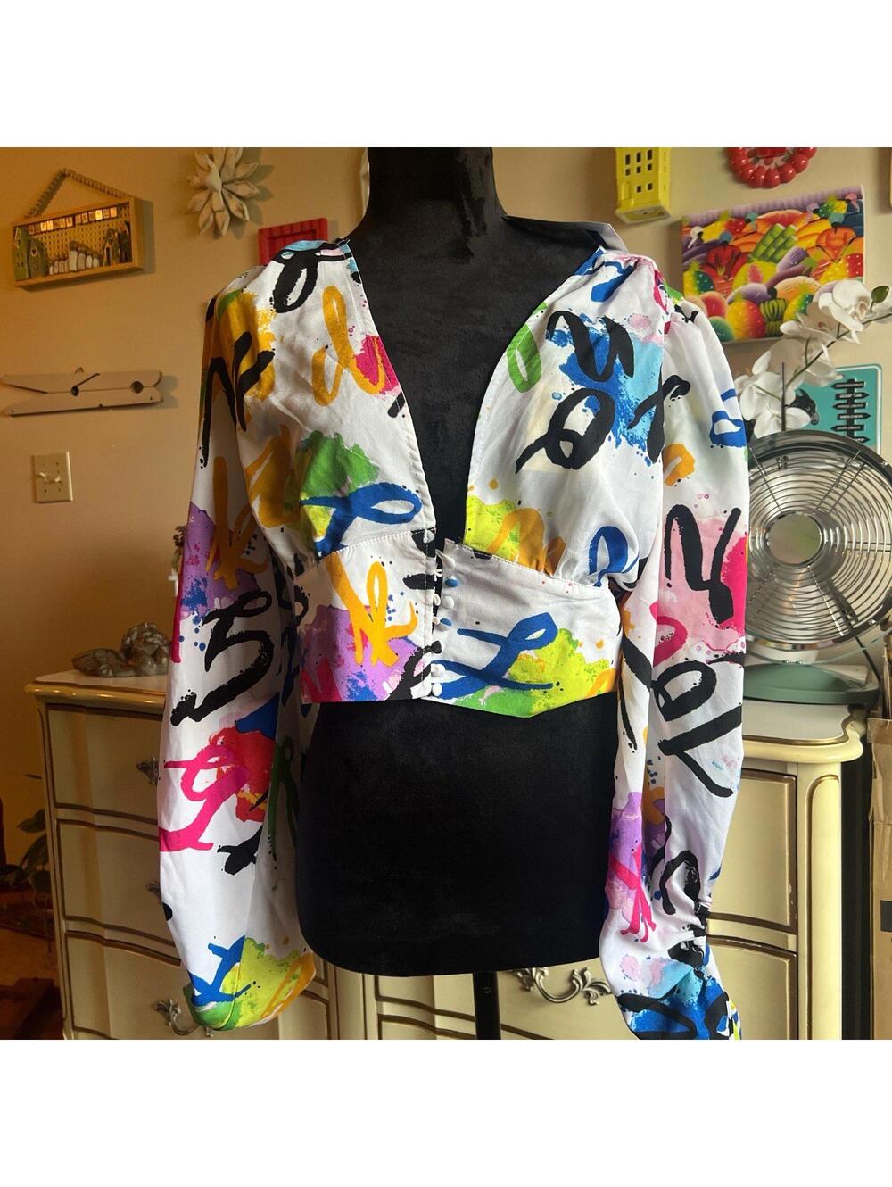 Plus size Rainbow cropped blouse with long sleeves